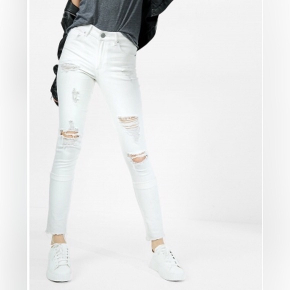Express Denim - 🔥HP🔥 White distressed high rise ankle jeans 👖